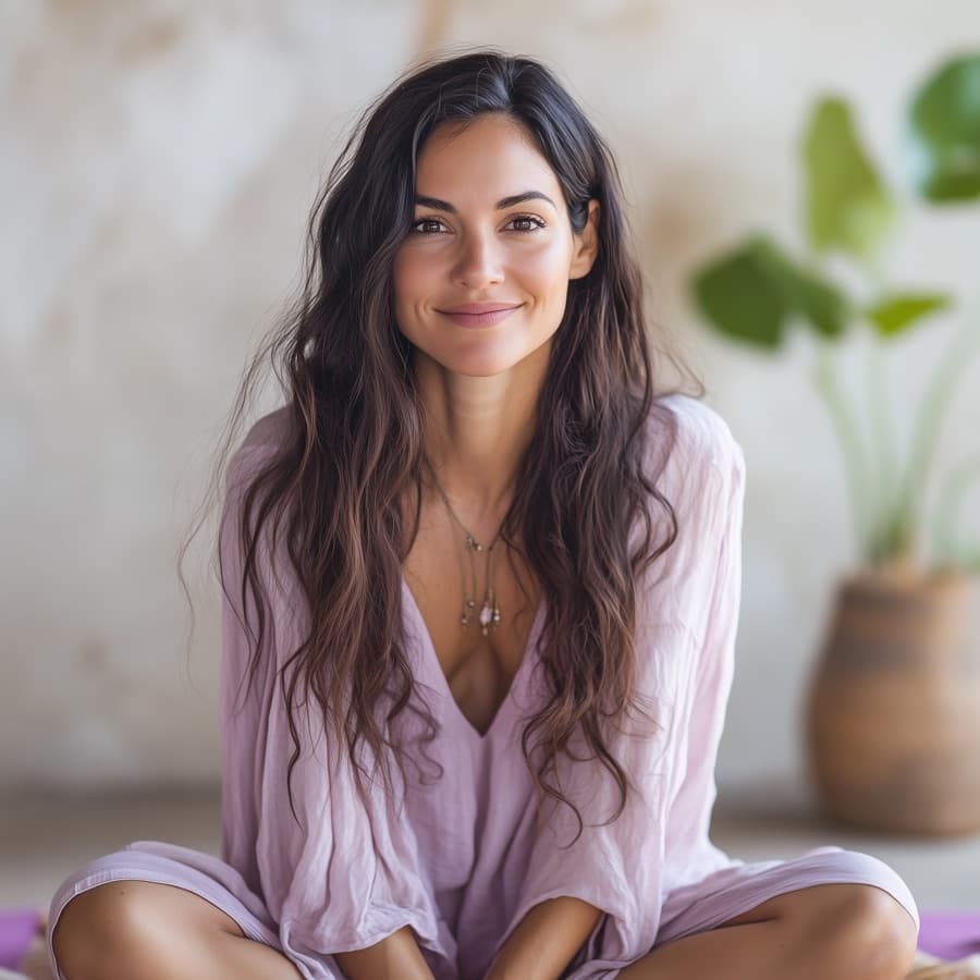 Femme détendue au regard reposé