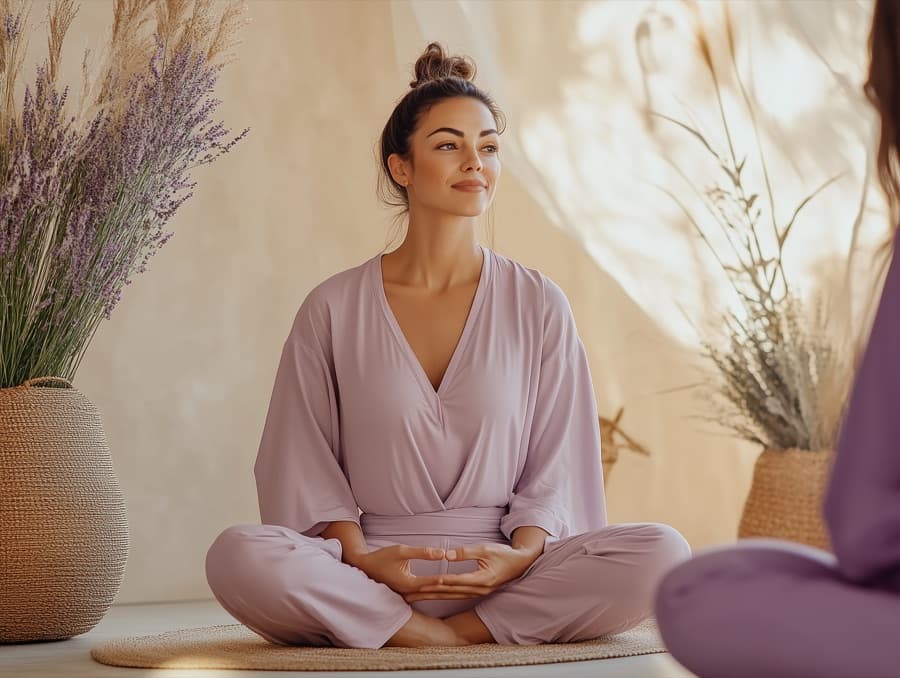 Dina M. souriante, assise au sol